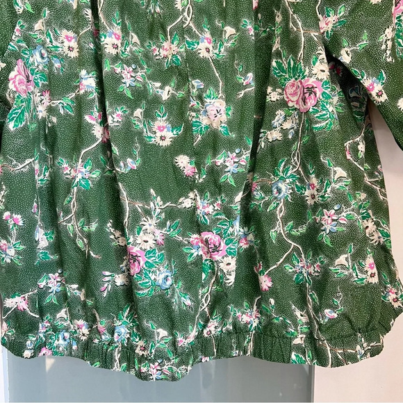 Lane Bryant Women's Plus Size 26/28 Blouse Top Short Sleeve Green Floral Cotton - Picture 10 of 15